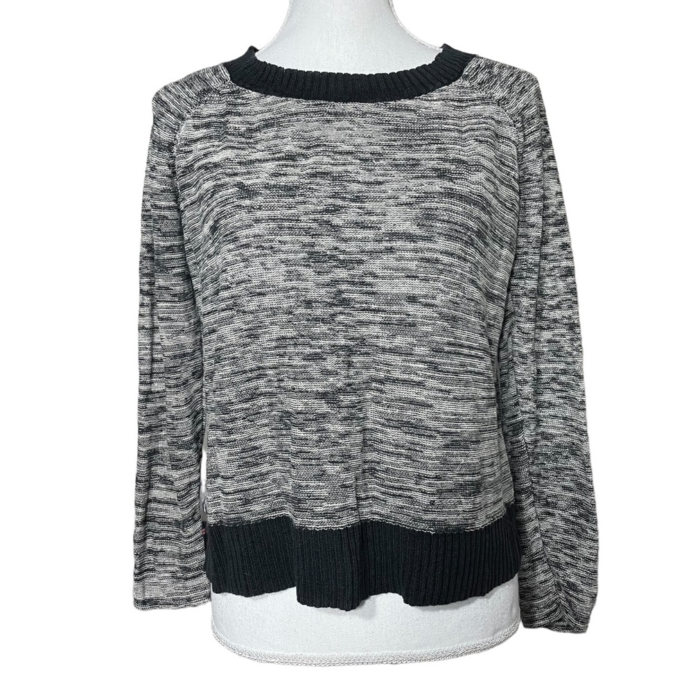Eileen Fisher 100% Linen Sweater M Space Dye Black White Raglan sleeve Organic